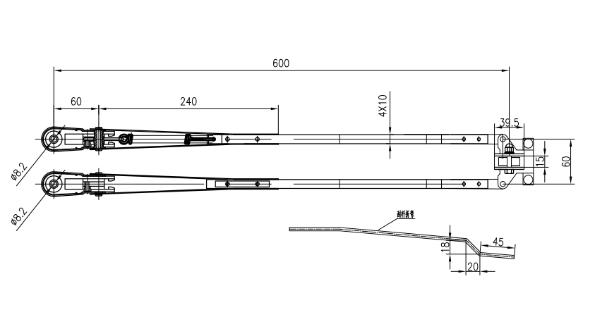 GBSGXXG04 600mm雙桿小型刮臂M8